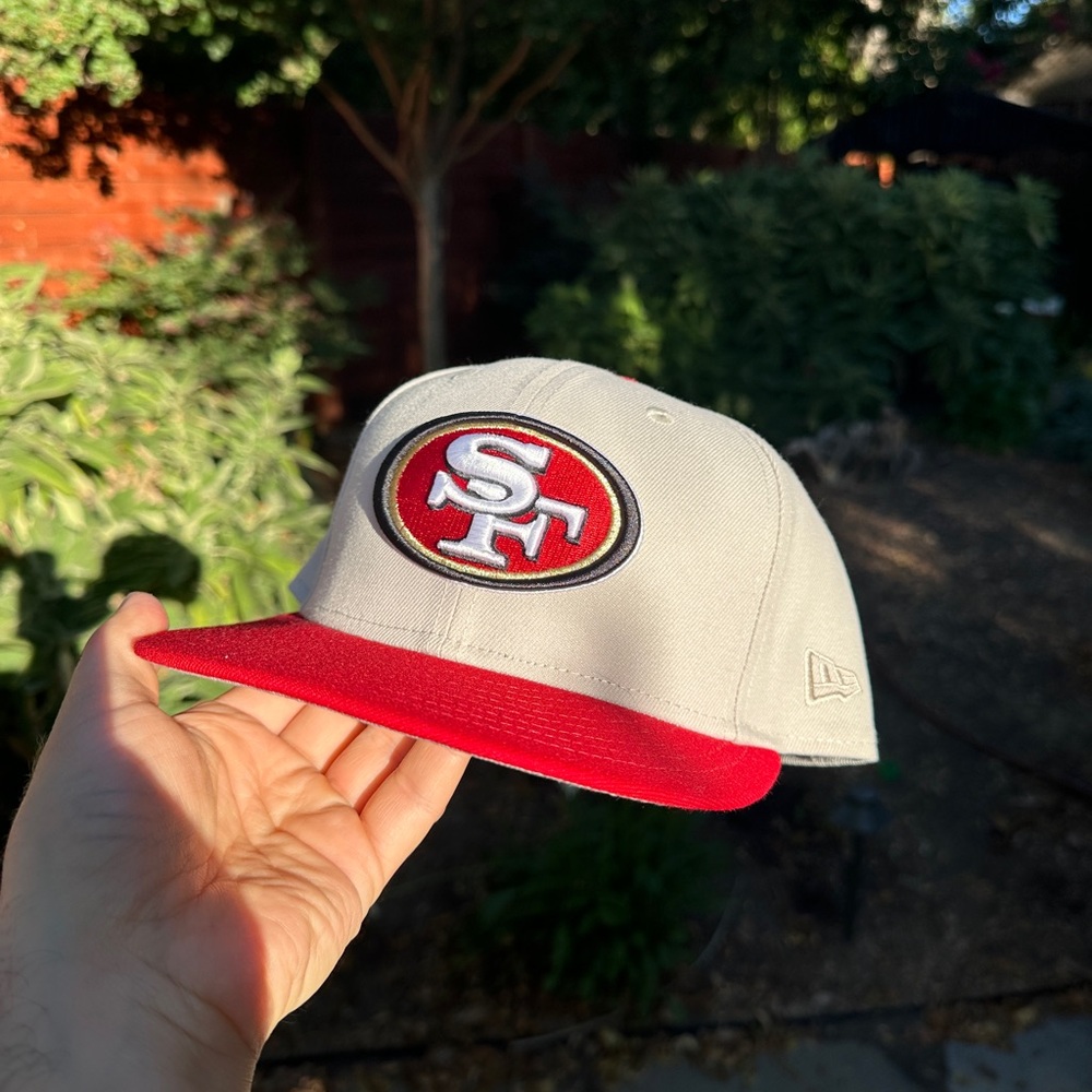 🏈💛❤️New Era NFL San Francisco 49ers Fitted Hat 7 1/2 Red & Cream Polyester Laos
